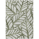 5' X 8' Olive Green And Beige Floral Washable Indoor Outdoor Area Rug