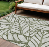 8' X 10' Olive Green And Beige Floral Washable Indoor Outdoor Area Rug