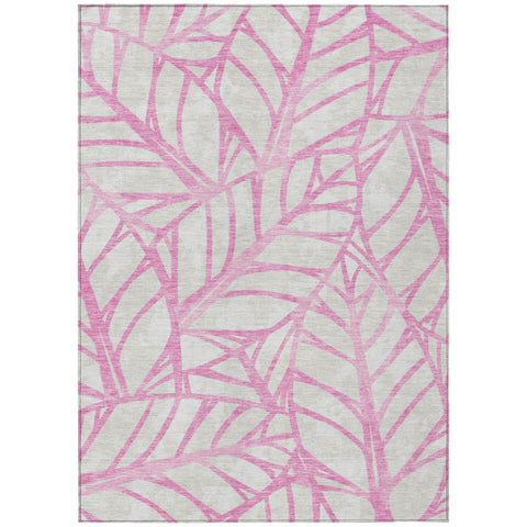 3' X 5' Pink And Beige Floral Washable Indoor Outdoor Area Rug