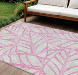 8' X 10' Pink And Beige Floral Washable Indoor Outdoor Area Rug
