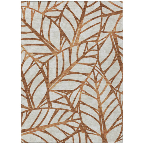 3' X 5' Orange Beige And Copper Floral Washable Indoor Outdoor Area Rug