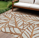 8' X 10' Orange Beige And Copper Floral Washable Indoor Outdoor Area Rug