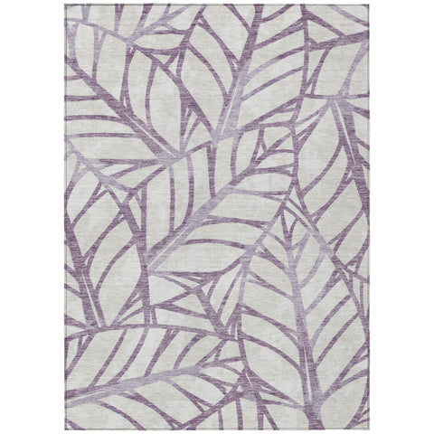 5' X 8' Purple Lavender And Beige Floral Washable Indoor Outdoor Area Rug
