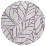 8' Purple Lavender And Beige Round Floral Washable Indoor Outdoor Area Rug