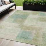 5' X 8' Artichoke Green And Beige Abstract Washable Indoor Outdoor Area Rug