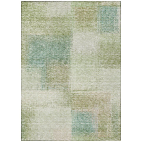 5' X 8' Artichoke Green And Beige Abstract Washable Indoor Outdoor Area Rug