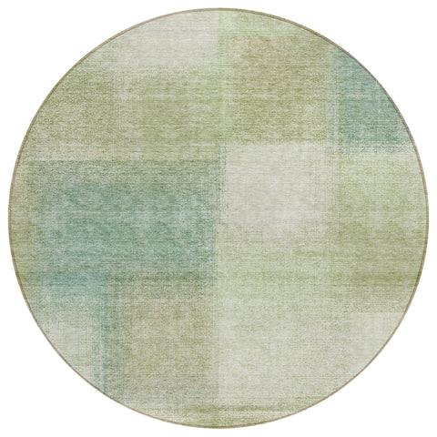 8' Artichoke Green And Beige Round Abstract Washable Indoor Outdoor Area Rug