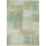 8' X 10' Artichoke Green And Beige Abstract Washable Indoor Outdoor Area Rug