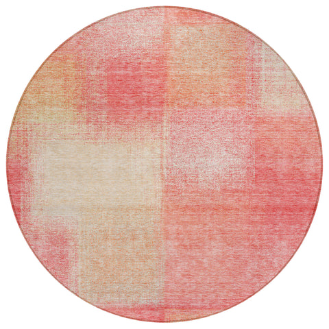 8' Blush Pink And Ivory Round Abstract Washable Indoor Outdoor Area Rug