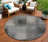 8' Charcoal Gray And Silver Round Abstract Washable Indoor Outdoor Area Rug