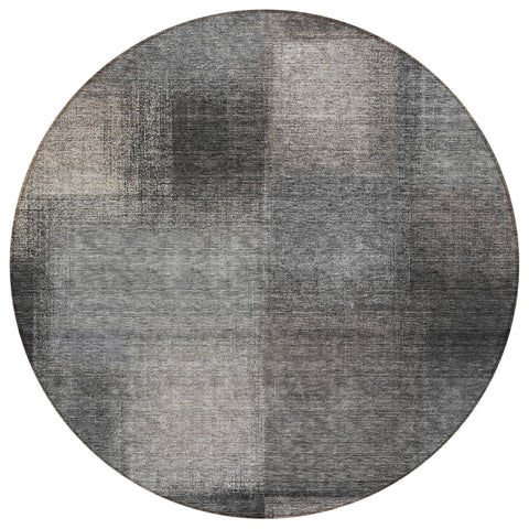 8' Charcoal Gray And Silver Round Abstract Washable Indoor Outdoor Area Rug