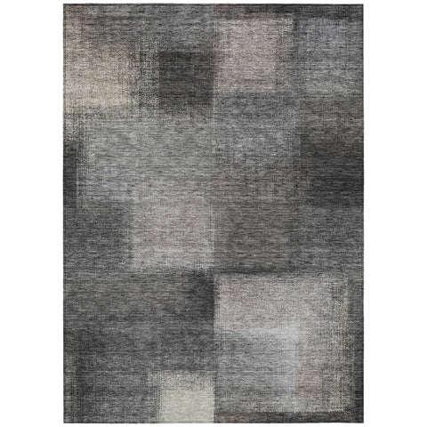 8' X 10' Charcoal Gray And Silver Abstract Washable Indoor Outdoor Area Rug