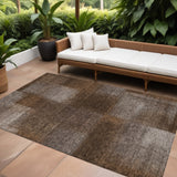 8' X 10' Brown And Ivory Abstract Washable Indoor Outdoor Area Rug