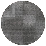8' Gray Charcoal And Ivory Round Abstract Washable Indoor Outdoor Area Rug
