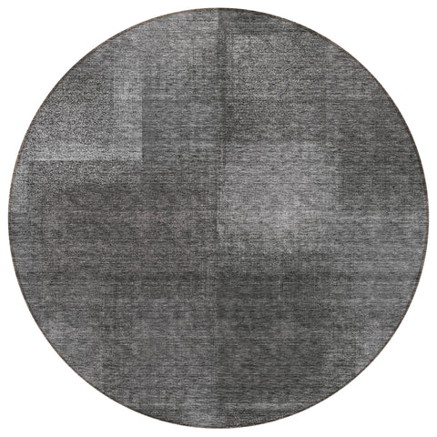 8' Gray Charcoal And Ivory Round Abstract Washable Indoor Outdoor Area Rug