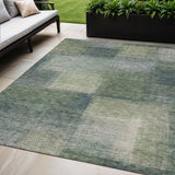 5' X 8' Olive Green And Gray Abstract Washable Indoor Outdoor Area Rug