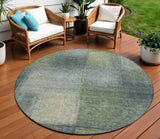8' Olive Green And Gray Round Abstract Washable Indoor Outdoor Area Rug