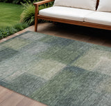 8' X 10' Olive Green And Gray Abstract Washable Indoor Outdoor Area Rug
