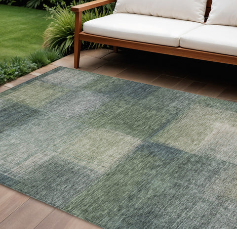 8' X 10' Olive Green And Gray Abstract Washable Indoor Outdoor Area Rug