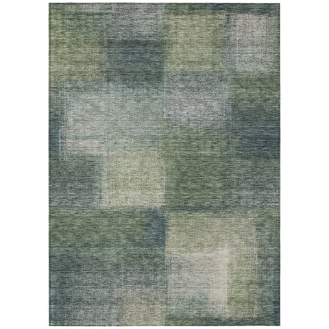 8' X 10' Olive Green And Gray Abstract Washable Indoor Outdoor Area Rug