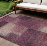 8' X 10' Plum Mauve And Beige Abstract Washable Indoor Outdoor Area Rug