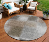 8' Silver Gray And Beige Round Abstract Washable Indoor Outdoor Area Rug