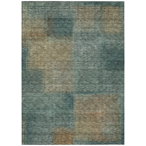 5' X 8' Teal Blue Brown And Taupe Abstract Washable Indoor Outdoor Area Rug