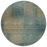 8' Teal Blue Brown And Taupe Round Abstract Washable Indoor Outdoor Area Rug