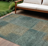 8' X 10' Teal Blue Brown And Taupe Abstract Washable Indoor Outdoor Area Rug