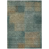 8' X 10' Teal Blue Brown And Taupe Abstract Washable Indoor Outdoor Area Rug