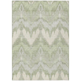 3' X 5' Artichoke Green And Beige Ikat Washable Indoor Outdoor Area Rug
