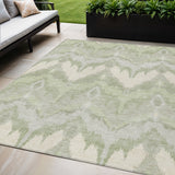 5' X 8' Artichoke Green And Beige Ikat Washable Indoor Outdoor Area Rug