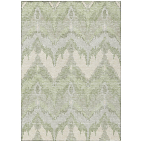 5' X 8' Artichoke Green And Beige Ikat Washable Indoor Outdoor Area Rug