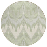 8' Artichoke Green And Beige Round Ikat Washable Indoor Outdoor Area Rug