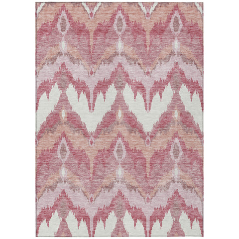 5' X 8' Blush Mauve And Ivory Ikat Washable Indoor Outdoor Area Rug