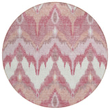 8' Blush Mauve And Ivory Round Ikat Washable Indoor Outdoor Area Rug