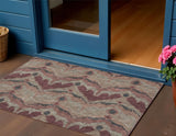 3' X 5' Burgundy Beige And Charcoal Ikat Washable Indoor Outdoor Area Rug