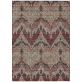 8' X 10' Burgundy Beige And Charcoal Ikat Washable Indoor Outdoor Area Rug