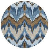 8' Denim Blue And Sky Blue Round Ikat Washable Indoor Outdoor Area Rug