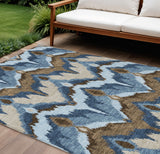 8' X 10' Denim Blue And Sky Blue Ikat Washable Indoor Outdoor Area Rug