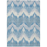 5' X 8' Denim Blue Sky Blue And Ivory Ikat Washable Indoor Outdoor Area Rug