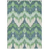 8' X 10' Green Ivory And Blue Ikat Washable Indoor Outdoor Area Rug