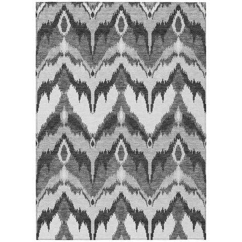 3' X 5' Gray Silver And Charcoal Ikat Washable Indoor Outdoor Area Rug