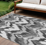 8' X 10' Gray Silver And Charcoal Ikat Washable Indoor Outdoor Area Rug