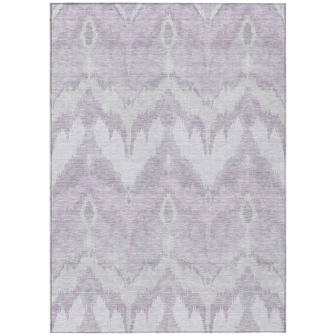 5' X 8' Lavender Purple And Gray Ikat Washable Indoor Outdoor Area Rug