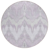 8' Lavender Purple And Gray Round Ikat Washable Indoor Outdoor Area Rug