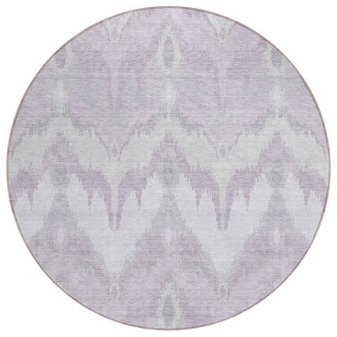8' Lavender Purple And Gray Round Ikat Washable Indoor Outdoor Area Rug