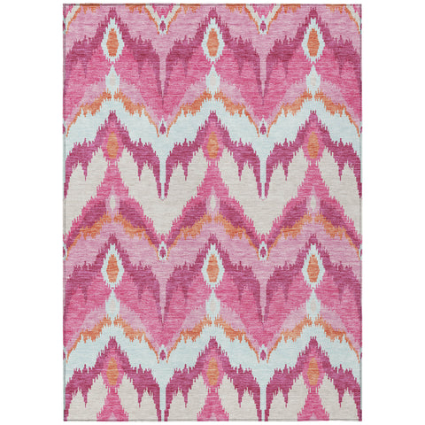 3' X 5' Pink Mauve And Orange Ikat Washable Indoor Outdoor Area Rug