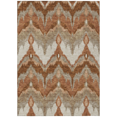 8' X 10' Orange Beige And Copper Ikat Washable Indoor Outdoor Area Rug