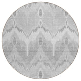 8' Silver And Gray Round Ikat Washable Indoor Outdoor Area Rug